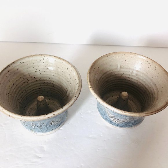 Apple Baker Dish Set of 2 Hand Thrown Pottery Signed MW Murray Blue Gray - Picture 2 of 6